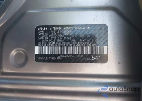 2019 Mitsubishi Outlander Es z USA, uszkodzony, nr VIN JA4AD2A30KZ013059